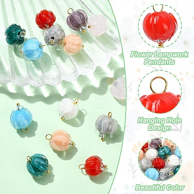 16Pcs 8 Colors Flower Bud Handmade Lampwork Pendants PALLOY-YW00156-1