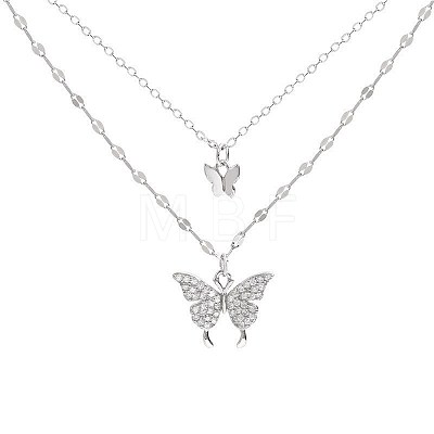 Butterfly Alloy Crystal Rhinestone Pendant Double Layer Necklaces for Women WGB64F3-01-1