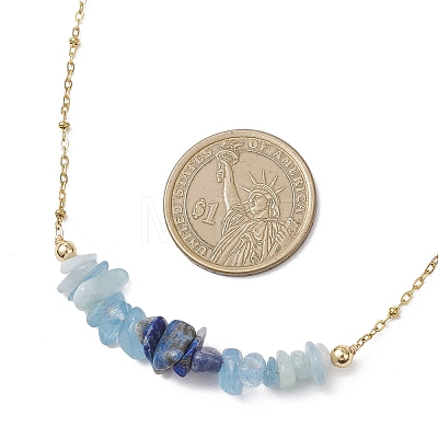 Natural Lapis Lazuli & Aquamarine Chip Beaded Pendant 304 Stainless Steel Satellite Chain Necklaces for Women NJEW-JN05608-1