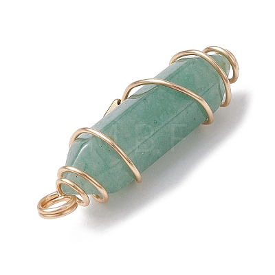 Natural Mixed Gemstone Copper Wire Wrapped Double Terminal Pointed Pendants PALLOY-JF02547-1