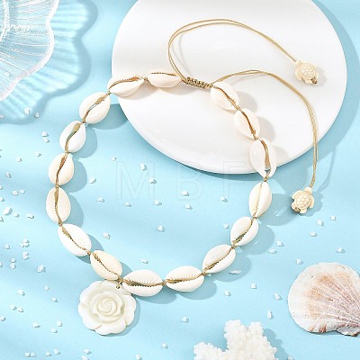 Summer Natural Freshwater Shell Carved Pendant Necklaces NJEW-JN06566-02-1
