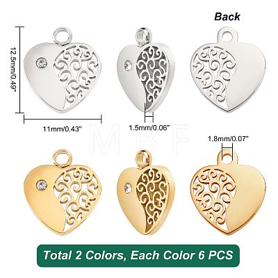 12Pcs 2 Colors 304 Stainless Steel Charms STAS-DC0008-54-1