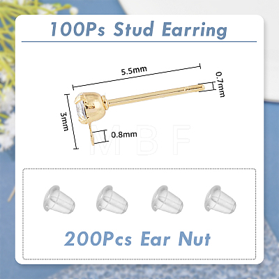 100Pcs Brass Cubic Zirconia Stud Earring Findings KK-DC0001-12-1