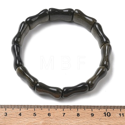 Bamboo Natural Golden Sheen Obsidian Beads Stretch Bracelets for Women Men BJEW-K304-01D-1