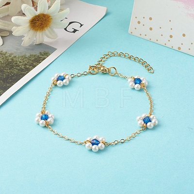 Shell Pearl & Acrylic Beads Flower Link Bracelets X1-BJEW-TA00003-03-1