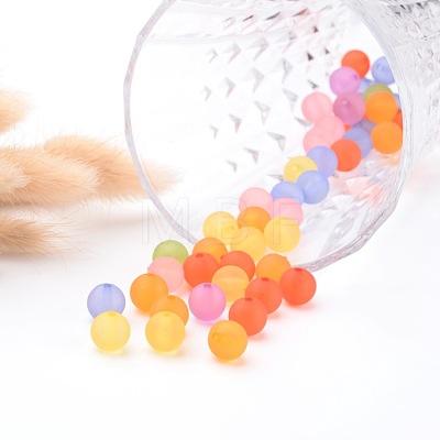 Mixed Color Round Frosted Transparent Acrylic Beads X-PL705M-1