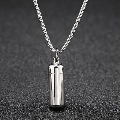 316L Stainless Steel Pill Shape Urn Ashes Pendant Necklace with Box Chains BOTT-PW0001-012S-1