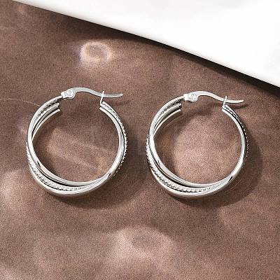 304 Stainless Steel Triple Twist Ring Stud Earrings EJEW-P324-08P-1