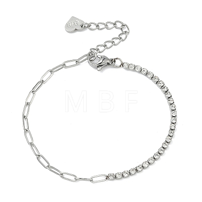 304 Stainless Steel Paperclip Chain & Rhinestone Cup Chains  Bracelets for Women BJEW-D456-06P-1