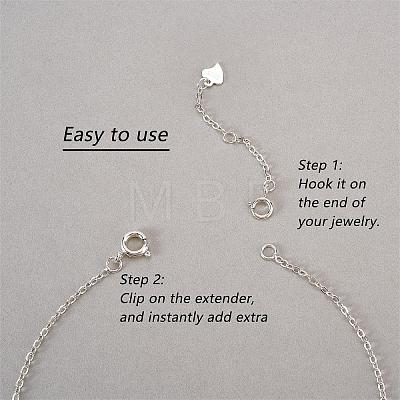 4 Pieces Extension Chain with Spring Clasp Sterling Silver Extender Chains with Love Heart Necklace Bracelet Anklet Removable Chain Extenders Charms for DIY Jewelry Making Accessories JX626A-1