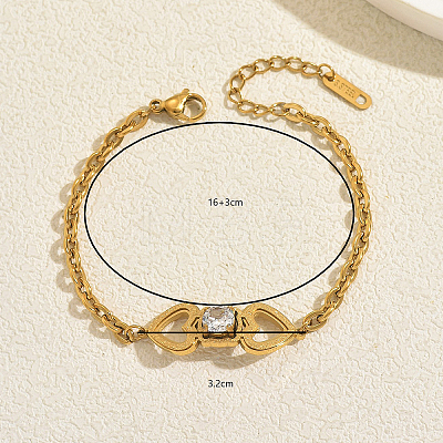 Stainless Steel Heart Link Bracelets with Clear Cubic Zirconia for Women Daily Wear Gift ME3579-1