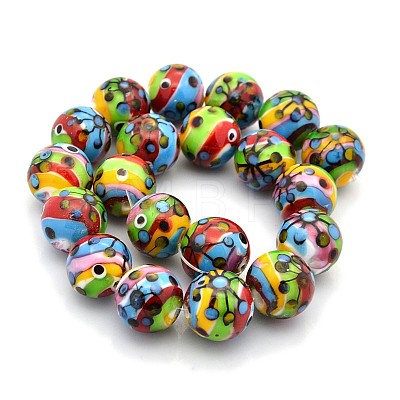 Multi-Color Handmade Lampwork Round Beads LAMP-O008-03-1