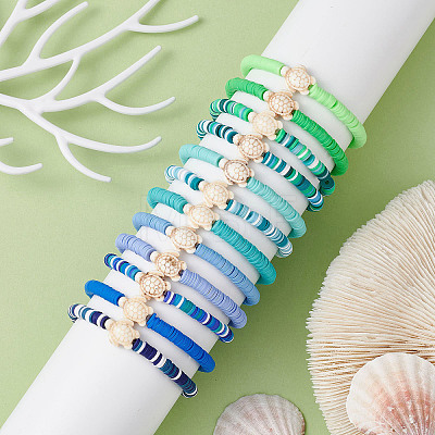 12Pcs 12 Color Polymer Clay Heishi Surfer Stretch Bracelets Set BJEW-JB09731-1