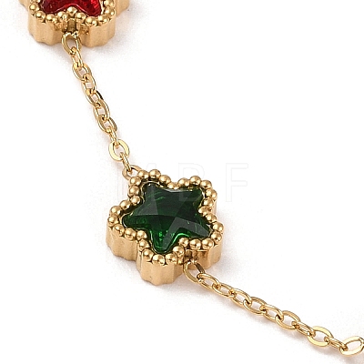 Glass Star Link Chain Bracelet BJEW-D025-01G-03-1