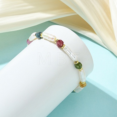 Natural Tourmaline & Cultured Freshwater Pearl Beaded Bracelets BJEW-JB14045-01-1