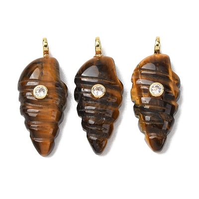 Natural Tiger Eye Carved Pendants G-H357-04G-03-1