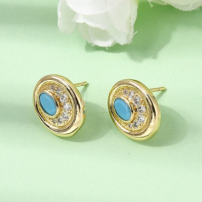Brass Micro Pave Cubic Zirconia Stud Earrings EJEW-G471-13G-05-1