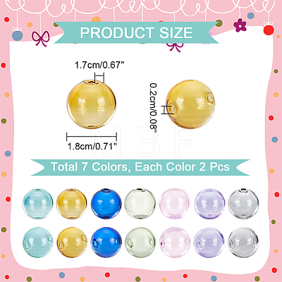  14Pcs 7 Colors Transparent Blow High Borosilicate Glass Globe Beads GLAA-NB0001-62-1