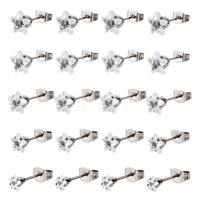 40Pcs 5 Size Crystal Rhinestone Tiny Star Stud Earrings EJEW-TA0001-13-1