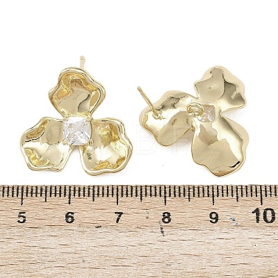 Flower Brass Micro Pave Clear Cubic Zirconia Stud Earring Findings KK-F921-03G-1