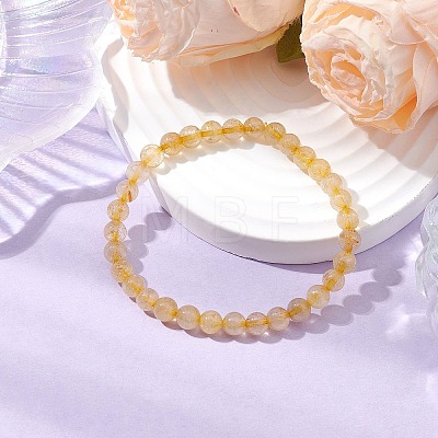 6mm Natural Rutilated Quartz Round Beaded Stretch Bracelets BJEW-JB10853-01-1