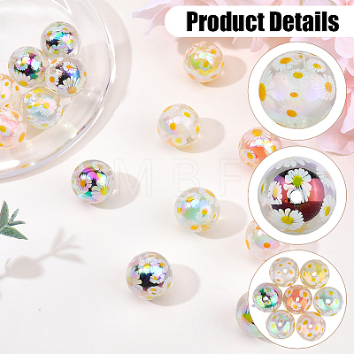 20Pcs UV Plating Acrylic Printed Beads TACR-SC0001-46B-1