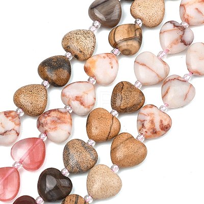 Gradient Color Cherry Quartz Glass & Natural Rose Quartz & Red Netstone & Picture Jasper & Petrified Wood Beads Strands G-B185-A10-1