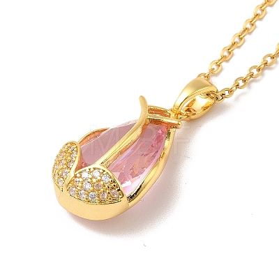 Pink Cubic Zirconia Pendant Necklace NJEW-H161-01G-1