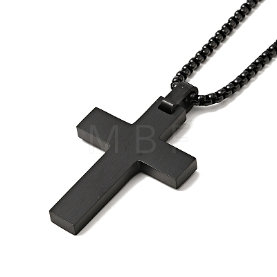 304 Stainless Steel Cross Pendant Nceklace with Box Chains for Men Women NJEW-E038-04EB-01-1