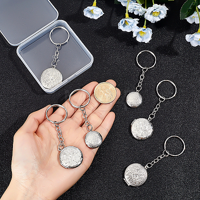 6Pcs 3 Styles Stainless Steel Pattern Locket Pendant Keychains KEYC-ME0001-17B-1