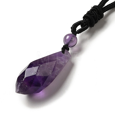 Cone Natural Amethyst Pendant Necklace with Nylon Rope for Women G-H286-08B-1
