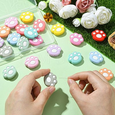 22Pcs 11 Colors Cat Paw Print Food Grade Eco-Friendly Silicone Focal Beads SIL-CJ0001-34-1