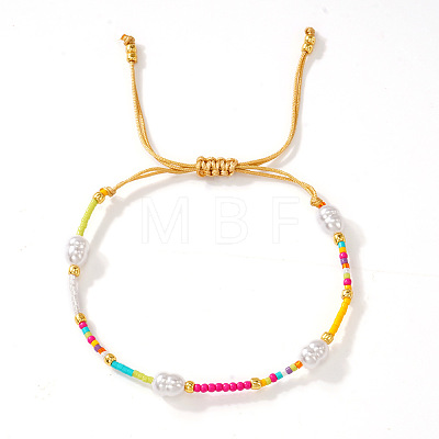 Glass Seed Beads & Imitation Pearl Braided Bead Bracelets QM2357-1-1