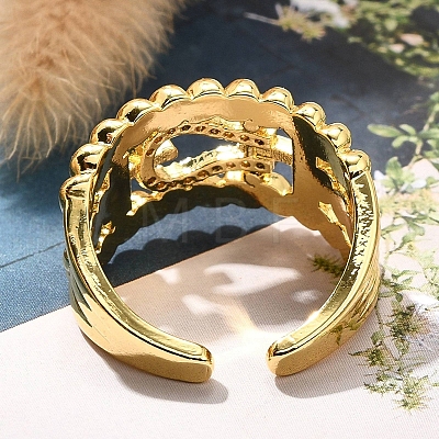 Rack Plating Brass Micro Pave Clear Cubic Zirconia Cuff Finger Rings for Women RJEW-M028-30G-04-1