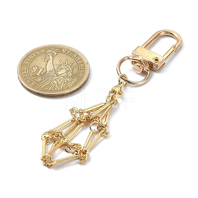 Brass Braided Macrame Pouch Empty Stone Holder for Keychain KEYC-TA00021-04-1