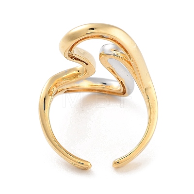 Brass Wave Open Cuff Ring for Women RJEW-C102-21GP-1