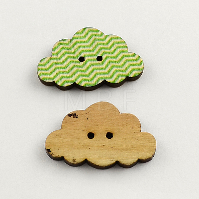 2-Hole Printed Wooden Buttons BUTT-R031-193-1