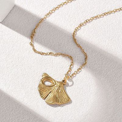 304 Stainless Steel Ginkgo Leaf Pendant Necklaces SA-CBA5A8D-05G-1