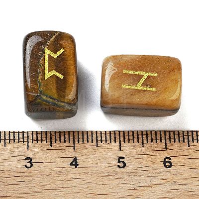 Rectangle Natural Tiger Eye Rune Stones G-Z059-01D-1