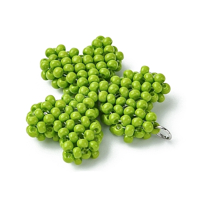 Glass Seed Beaded Clover Pendants PALLOY-MZ00530-1