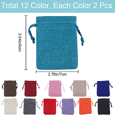 Beebeecraft 24Pcs 12 Colors Burlap Packing Pouches Drawstring Bags ABAG-BBC0001-09-1