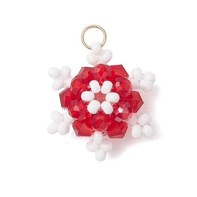 Glass Seed Beaded Snowflake Pendants PALLOY-MZ00815-06-1
