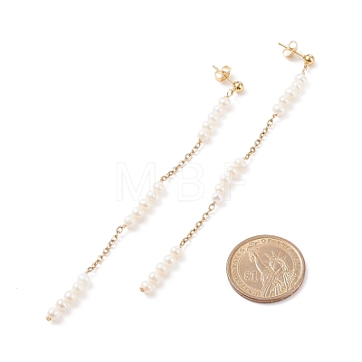 Natural Pearl Beaded Long Chain Dangle Stud Earrings EJEW-JE04932-1