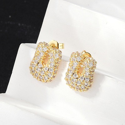 Brass Micro Pave Cubic Zirconia Stud Earrings EJEW-Z091-04G-U-1