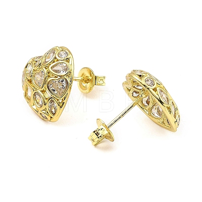 Brass with Cubic Zirconia Stud Earrings EJEW-K254-01G-1