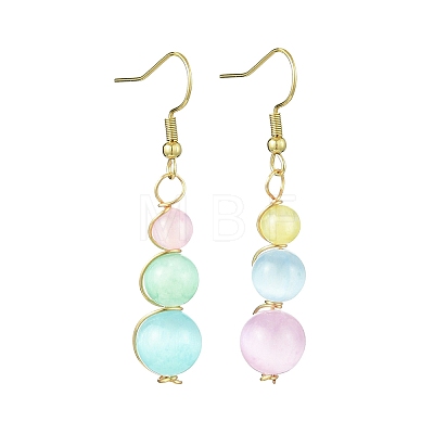 Dyed Natural Selenite Beaded Dangle Earrings for Women EJEW-JE06049-1