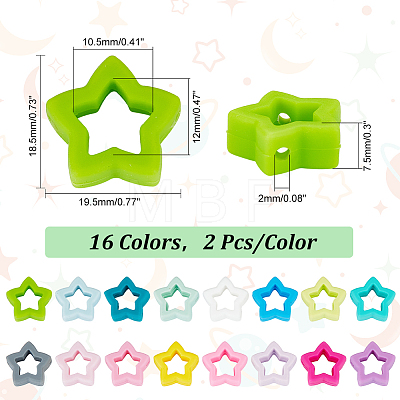   32Pcs 16 Colors Star Food Grade Eco-Friendly Silicone Beads SIL-PH0001-22-1