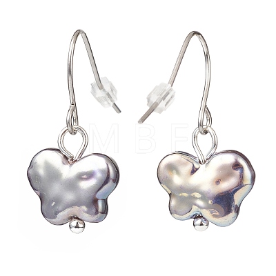 Plastic Pearl Butterfly Dangle Earrings EJEW-JE05028-1