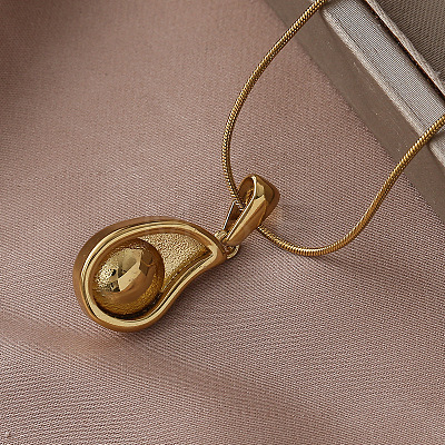 304 Stainless Steel with Imitation Pearl and Clear Glass Teardrop Pendant Necklaces EB8017-1