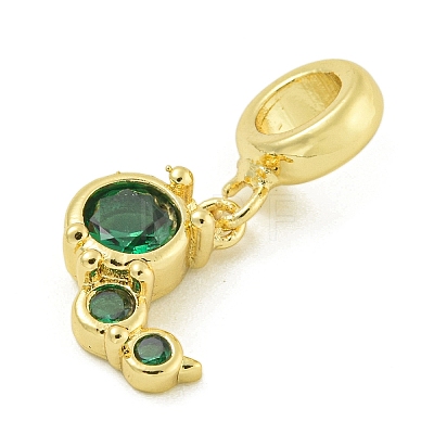 Rack Plating Brass Pave Green Cubic Zirconia Insects European Dangle Charms KK-Z067-35G-1